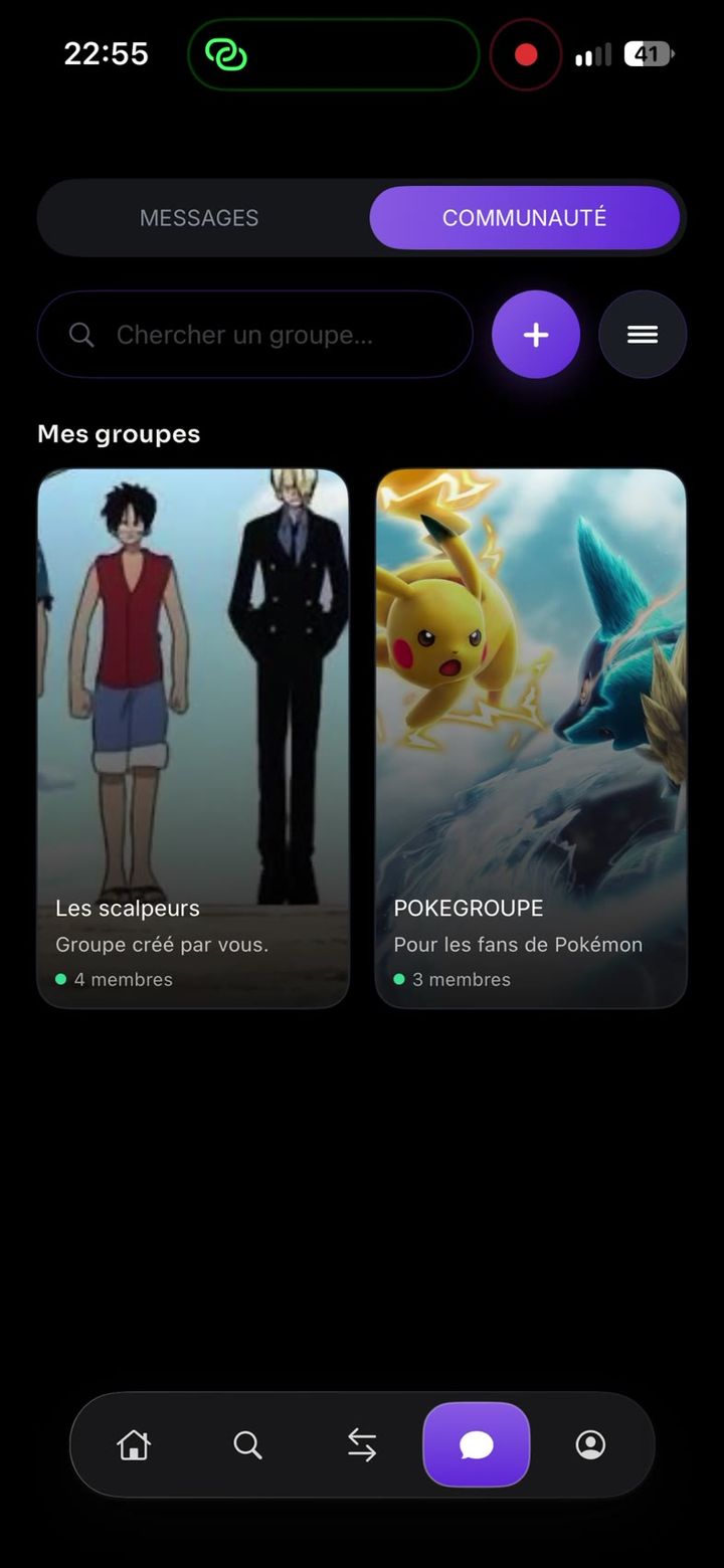 Écran Communauté de TradeZone